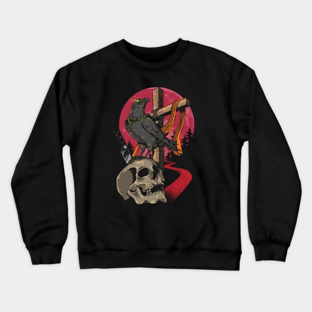 Crow Skull Bringer of Death Crewneck Sweatshirt by BakaOutfit